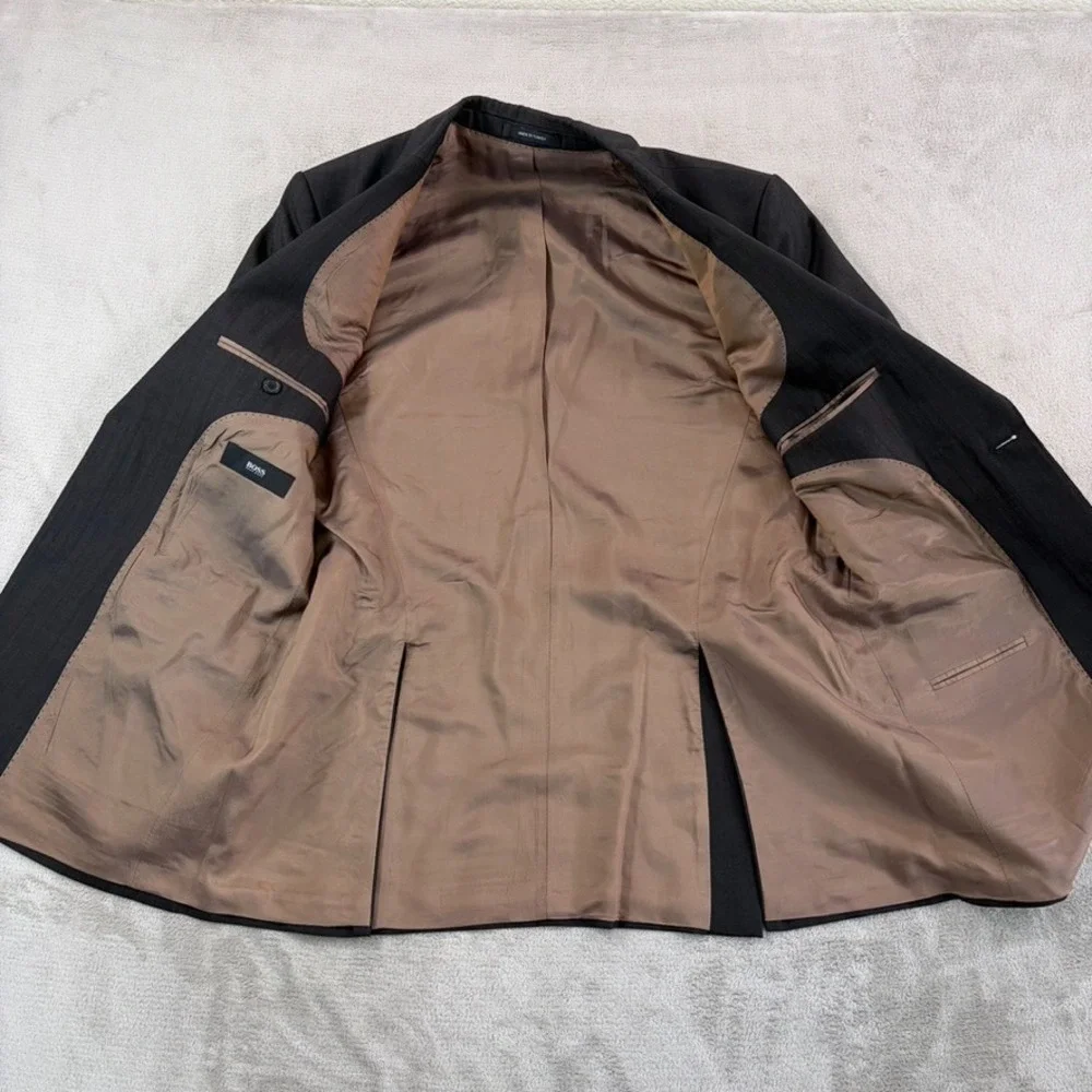 Hugo Boss 2 Button‎ Front Suit Set in Brown Striped Wool Men 40R Pants 34x30